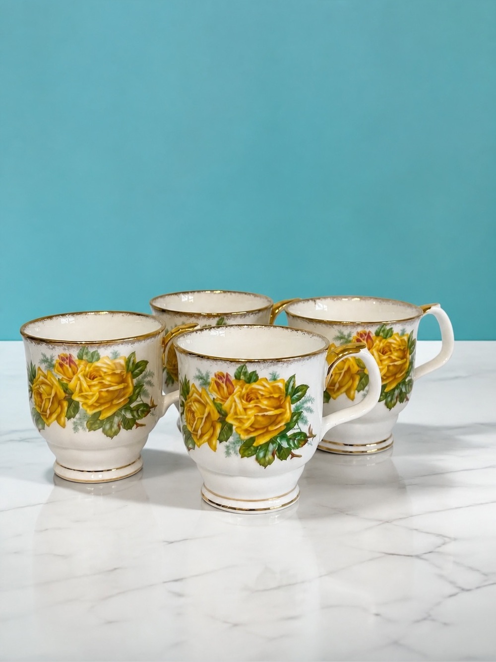 Vintage Royal Albert Yellow Tea Rose Coffee Cup Lot of 4
